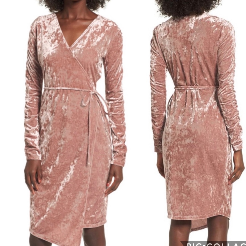 Leith Ruched Velour Wrap Dress